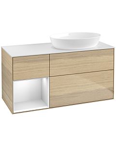 Villeroy und Boch Finion Waschtischunterschrank FA41MTPC 120cm, Abdeckplatte white matt, Regale White matt lacquer, Oak Veneer