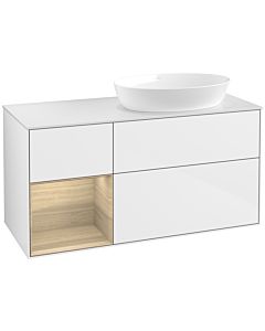 Villeroy und Boch Finion Waschtischunterschrank FA41PCGF 120cm, Abdeckplatte white matt, Regale Oak Veneer, Glossy white lacquer