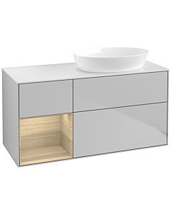 Villeroy und Boch Finion FA41PCGJ 120cm, plaque de recouvrement blanc mat, étagères Oak Veneer , gris clair mat