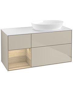 Villeroy und Boch Finion Villeroy und Boch FA41PCHH 120cm, plaque de recouvrement blanc mat, étagères Oak Veneer , Sand Matt Lacquer