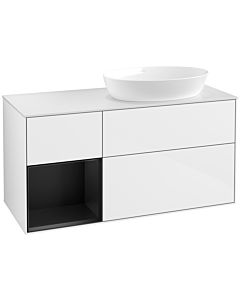 Villeroy und Boch Finion Waschtischunterschrank FA41PDGF 120cm, Abdeckplatte white matt, Regale Black matt lacquer, Glossy white lacquer