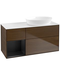 Villeroy und Boch Finion Waschtischunterschrank FA41PDGN 120cm, Abdeckplatte white matt, Regale Black matt lacquer, Walnut veneer