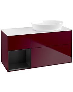 Villeroy und Boch Finion Waschtischunterschrank FA41PDHB 120cm, Abdeckplatte white matt, Regale Black matt lacquer, Peony Matt