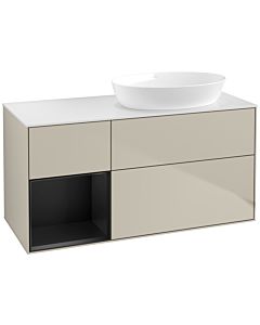 Villeroy und Boch Finion Waschtischunterschrank FA41PDHH 120cm, Abdeckplatte white matt, Regale Black matt lacquer, Sand Matt Lacquer
