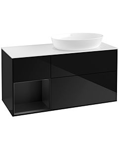 Villeroy und Boch Finion Waschtischunterschrank FA41PDPH 120cm, Abdeckplatte white matt, Regale Black matt lacquer, Glossy Black Lacquer