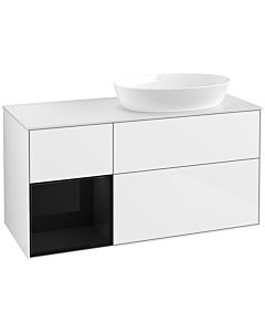 Villeroy und Boch Finion Waschtischunterschrank FA41PHGF 120cm, Abdeckplatte white matt, Regale Glossy black lacquer, Glossy white lacquer
