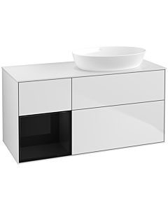 Villeroy und Boch Finion Waschtischunterschrank FA41PHMT 120cm, Abdeckplatte white matt, Regale Glossy black lacquer, White matt lacquer