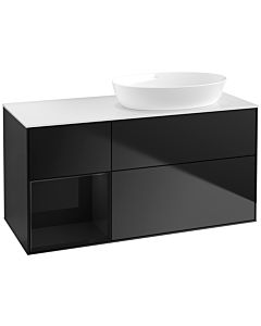 Villeroy und Boch Finion Waschtischunterschrank FA41PHPD 120cm, Abdeckplatte white matt, Regale Glossy black lacquer, Black matt lacquer