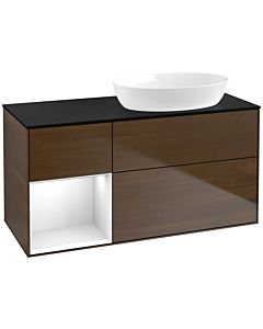 Villeroy und Boch Finion Villeroy und Boch Finion FA42GFGN 120cm, cover plate black matt, shelves Glossy white lacquer, walnut veneer