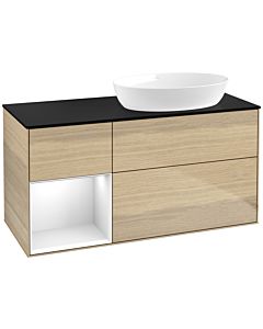 Villeroy und Boch Finion Villeroy und Boch FA42GFPC 120cm, plaque de recouvrement noir mat, étagères Laque blanche brillante, Oak Veneer