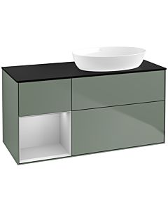 Villeroy und Boch Finion Villeroy und Boch FA42GJGM 120cm, plaque de recouvrement noir mat, étagères laqué gris clair mat, Olive Matt Lacquer
