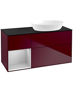 Villeroy und Boch Finion Villeroy und Boch FA42GJHB 120cm, plaque de recouvrement noir mat, étagères laqué gris clair mat, Peony Matt