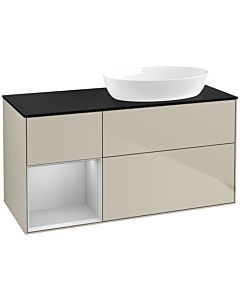 Villeroy und Boch Finion Waschtischunterschrank FA42GJHH 120cm, Abdeckplatte black matt, Regale Light grey matt lacquer, Sand Matt Lacquer