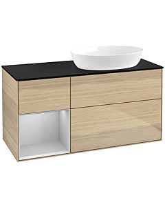 Villeroy und Boch Finion Waschtischunterschrank FA42GJPC 120cm, Abdeckplatte black matt, Regale Light grey matt lacquer, Oak Veneer