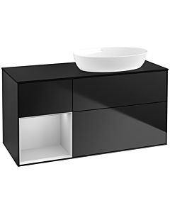 Villeroy und Boch Finion Villeroy und Boch FA42GJPD 120cm, plaque de recouvrement noir mat, étagères laqué gris clair mat, laqué noir mat