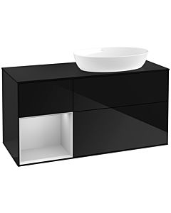 Villeroy und Boch Finion Waschtischunterschrank FA42GJPH 120cm, Abdeckplatte black matt, Regale Light grey matt lacquer, Glossy Black Lacquer