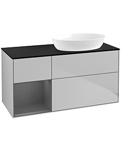 Villeroy und Boch Finion Waschtischunterschrank FA42GKGJ 120cm, Abdeckplatte black matt, Regale Anthracite matt lacquer, Light grey matt