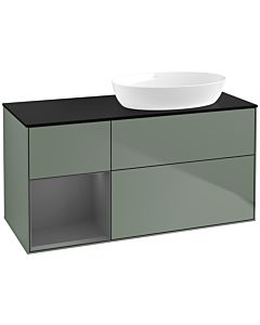 Villeroy und Boch Finion Villeroy und Boch FA42GKGM 120cm, plaque de recouvrement noir mat, étagères laqué anthracite mat, Olive Matt Lacquer