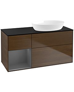 Villeroy und Boch Finion Waschtischunterschrank FA42GKGN 120cm, Abdeckplatte black matt, Regale Anthracite matt lacquer, Walnut veneer