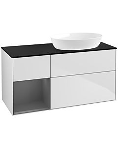 Villeroy und Boch Finion Villeroy und Boch FA42GKMT 120cm, plaque de recouvrement noir mat, étagères laqué anthracite mat, laqué blanc mat