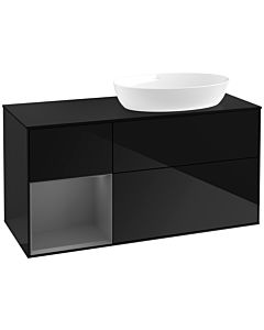 Villeroy und Boch Finion Waschtischunterschrank FA42GKPH 120cm, Abdeckplatte black matt, Regale Anthracite matt lacquer, Glossy Black Lacquer