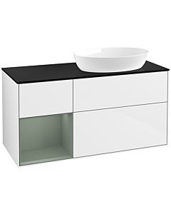 Villeroy und Boch Finion Villeroy und Boch Finion FA42GMGF 120cm, cover plate black matt, shelves olive matt lacquer, glossy white lacquer