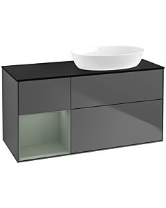 Villeroy und Boch Finion Villeroy und Boch FA42GMGK 120cm, plaque de recouvrement noir mat, étagères laqué olive mat, anthracite mat