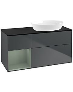 Villeroy und Boch Finion Waschtischunterschrank FA42GMHG 120cm, Abdeckplatte black matt, Regale Olive matt lacquer, Midnight Blue Matt Lacquer