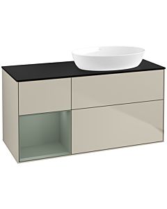 Villeroy und Boch Finion Villeroy und Boch FA42GMHH 120cm, plaque de recouvrement noir mat, étagères laqué olive mat, Sand Matt Lacquer