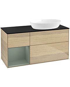 Villeroy und Boch Finion Waschtischunterschrank FA42GMPC 120cm, Abdeckplatte black matt, Regale Olive matt lacquer, Oak Veneer