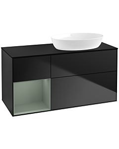 Villeroy und Boch Finion Villeroy und Boch FA42GMPD 120cm, plaque de recouvrement noir mat, étagères laqué olive mat, laqué noir mat