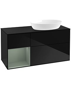 Villeroy und Boch Finion Waschtischunterschrank FA42GMPH 120cm, Abdeckplatte black matt, Regale Olive matt lacquer, Glossy Black Lacquer