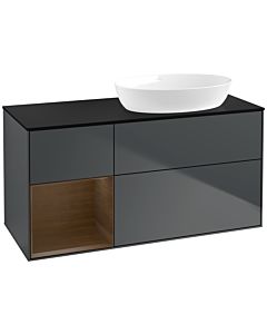 Villeroy und Boch Finion Waschtischunterschrank FA42GNHG 120cm, Abdeckplatte black matt, Regale Walnut Veneer, Midnight Blue Matt Lacquer