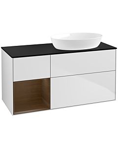 Villeroy und Boch Finion Waschtischunterschrank FA42GNMT 120cm, Abdeckplatte black matt, Regale Walnut Veneer, White matt lacquer