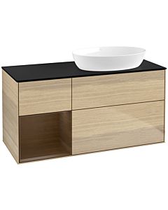 Villeroy und Boch Finion Waschtischunterschrank FA42GNPC 120cm, Abdeckplatte black matt, Regale Walnut Veneer, Oak Veneer