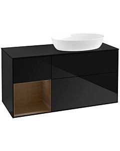Villeroy und Boch Finion Waschtischunterschrank FA42GNPH 120cm, Abdeckplatte black matt, Regale Walnut Veneer, Glossy Black Lacquer