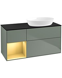 Villeroy und Boch Finion Waschtischunterschrank FA42HFGM 120cm, Abdeckplatte black matt, Regale Gold matt lacquer, Olive Matt Lacquer