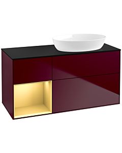 Villeroy und Boch Finion Villeroy und Boch FA42HFHB 120cm, plaque de recouvrement noir mat, étagères laqué or mat, Peony Matt