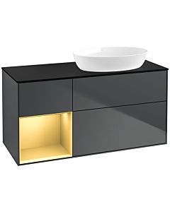 Villeroy und Boch Finion Waschtischunterschrank FA42HFHG 120cm, Abdeckplatte black matt, Regale Gold matt lacquer, Midnight Blue Matt Lacquer