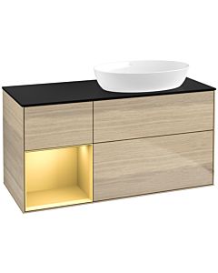 Villeroy und Boch Finion Villeroy und Boch Finion FA42HFPC 120cm, cover plate black matt, shelves gold matt lacquer, Oak Veneer