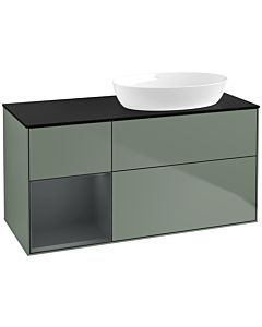 Villeroy und Boch Finion Waschtischunterschrank FA42HGGM 120cm, Abdeckplatte black matt, Regale Midnight matt lacquer, Olive Matt Lacquer