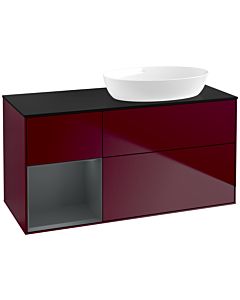 Villeroy und Boch Finion FA42HGHB 120cm, plaque de recouvrement noire mate, étagères laquées mat Midnight, Peony Matt