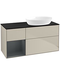 Villeroy und Boch Finion FA42HGHH 120cm, plaque de finition noire mate, étagères Sand Matt Lacquer mat Midnight, Sand Matt Lacquer