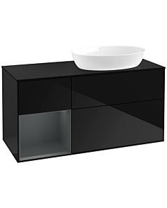 Villeroy und Boch Finion Waschtischunterschrank FA42HGPH 120cm, Abdeckplatte black matt, Regale Midnight matt lacquer, Glossy Black Lacquer