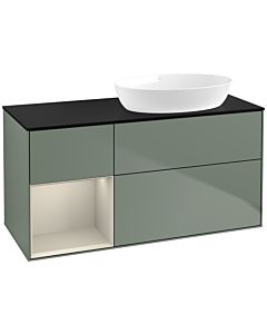 Villeroy und Boch Finion Villeroy und Boch FA42HHGM 120cm, plaque de recouvrement noir mat, étagères sable laqué mat, Olive Matt Lacquer