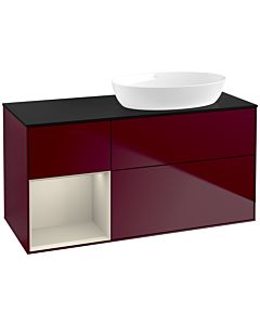 Villeroy und Boch Finion Villeroy und Boch FA42HHHB 120cm, plaque de recouvrement noir mat, étagères sable laqué mat, Peony Matt