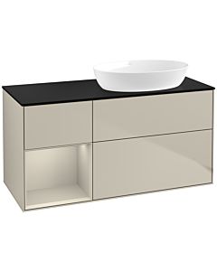 Villeroy und Boch Finion Waschtischunterschrank FA42HHHH 120cm, Abdeckplatte black matt, Regale sand matt lacquer, Sand Matt Lacquer