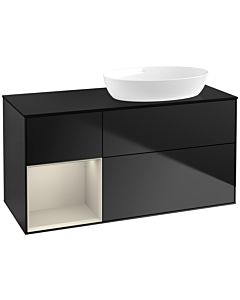 Villeroy und Boch Finion Villeroy und Boch FA42HHPD 120cm, plaque de recouvrement noir mat, étagères laqué sable mat, laqué noir mat