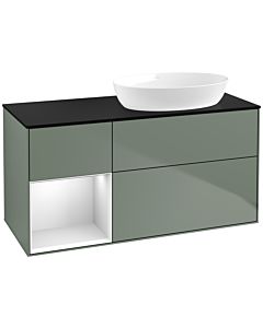 Villeroy und Boch Finion Waschtischunterschrank FA42MTGM 120cm, Abdeckplatte black matt, Regale White matt lacquer, Olive Matt Lacquer