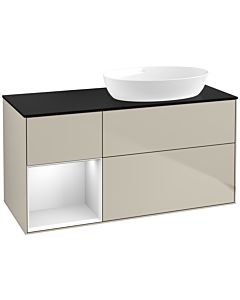 Villeroy und Boch Finion Waschtischunterschrank FA42MTHH 120cm, Abdeckplatte black matt, Regale White matt lacquer, Sand Matt Lacquer